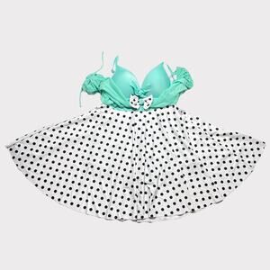 Polka Dot One Piece Swim Dress Boy Shorts Size US 6 Turquoise Black White